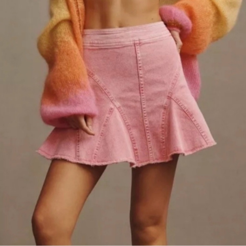 Pilcro pink denim flare skirt, size 0P